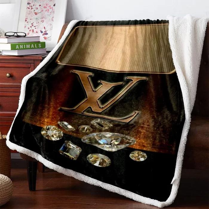 Louis vuitton diamon fashion logo luxury brand premium fleece sherpa blanket sofa decor bl3080