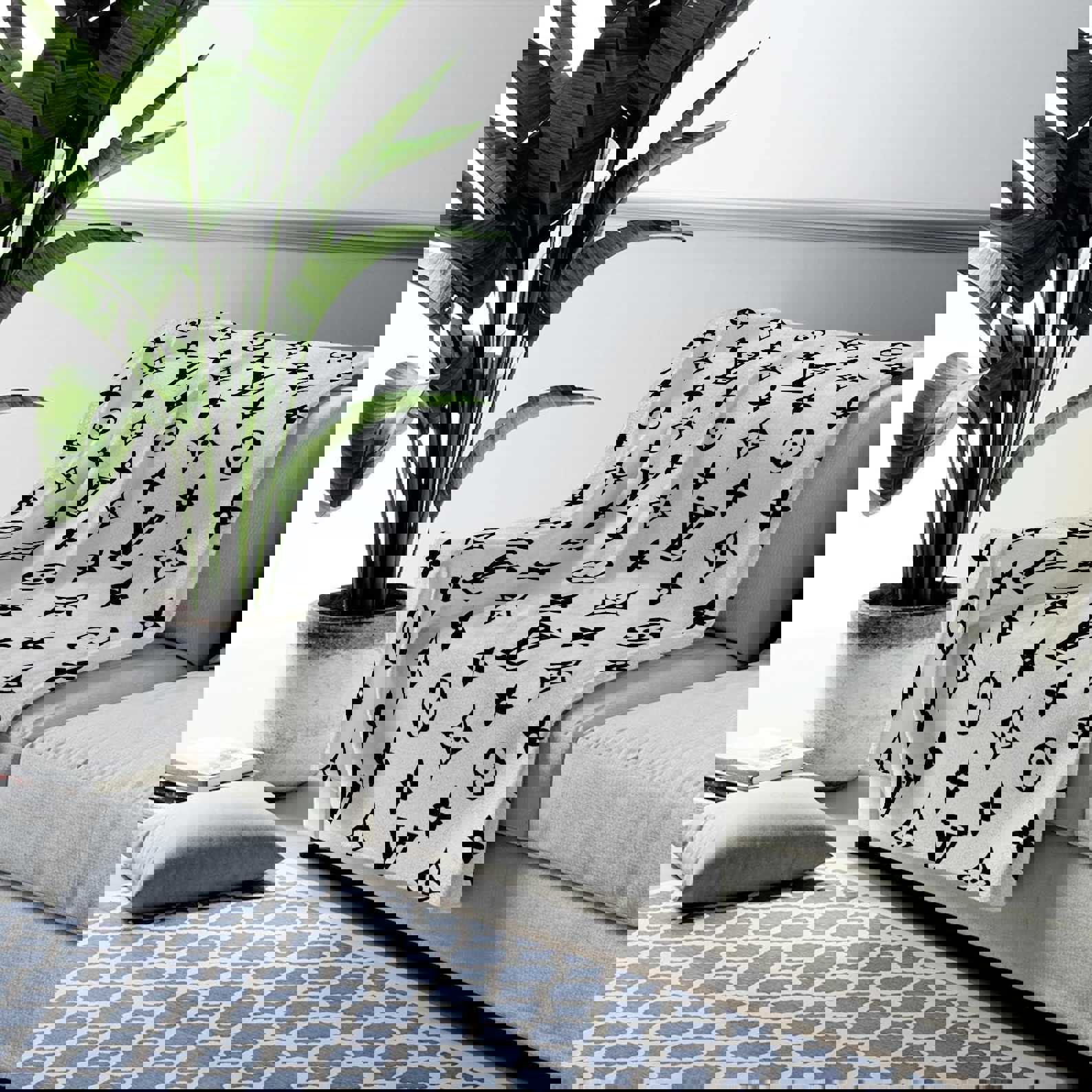 Louis vuitton supreme white fashion luxury brand premium fleece sherpa blanket sofa decor bl3108