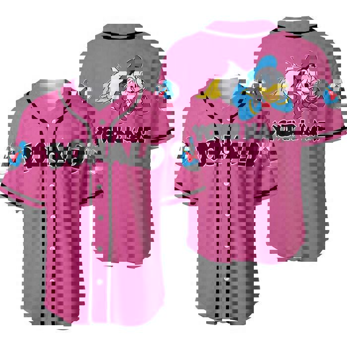 Pink black donald duck | disney unisex cartoon graphic casual outfits | custom baseball jersey