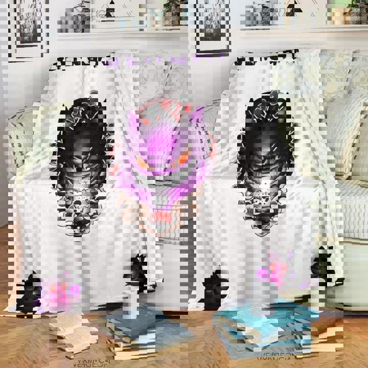 Pokemon anime evil black gengar dark power white fleece blanket