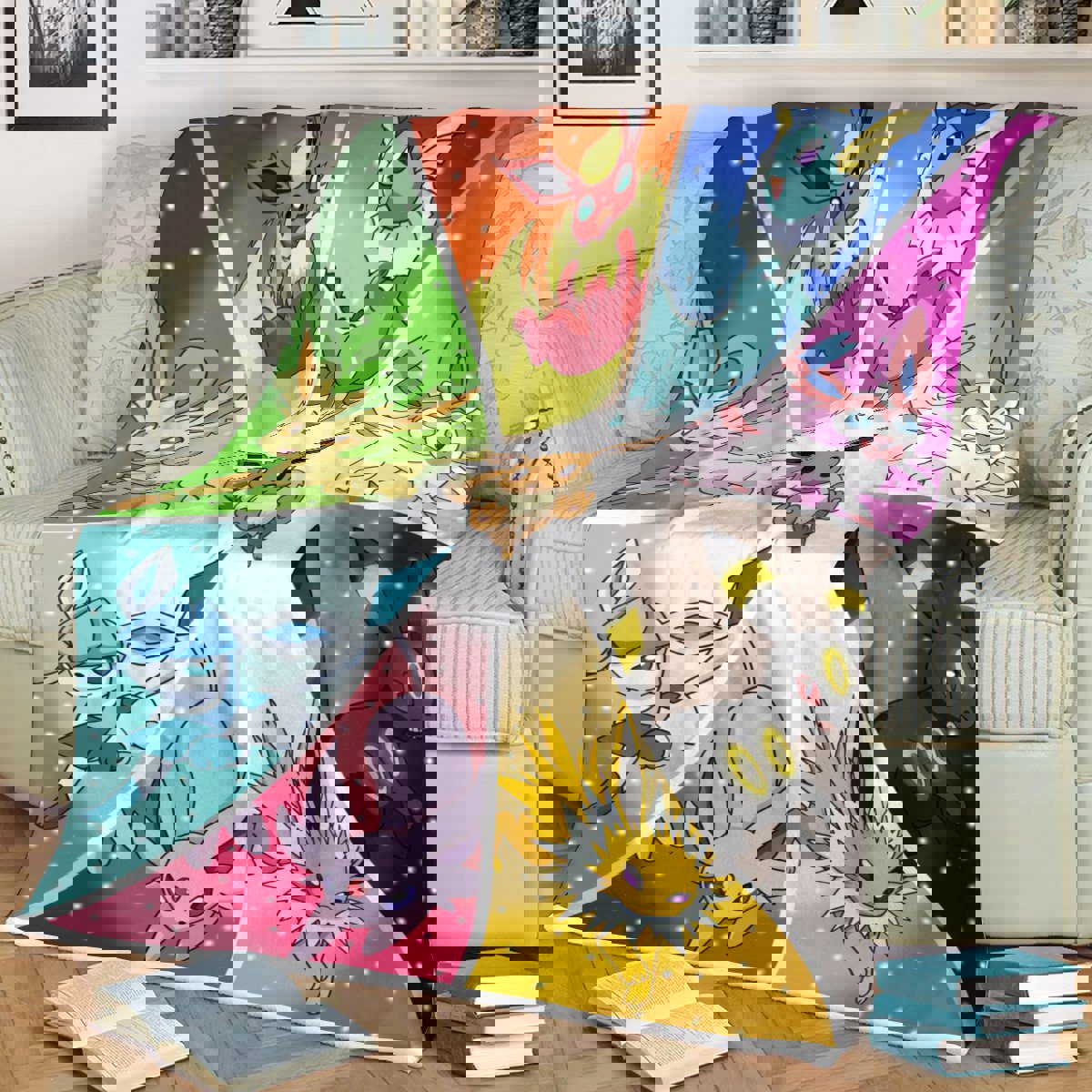 Pokemon, umbreon flareon glaceon jolteon espeon eevee gift for fan, pokemon anime 2 comfy sofa throw blanket gift