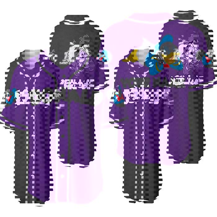 Purple white donald duck | disney unisex cartoon graphic casual outfits | custom baseball jersey