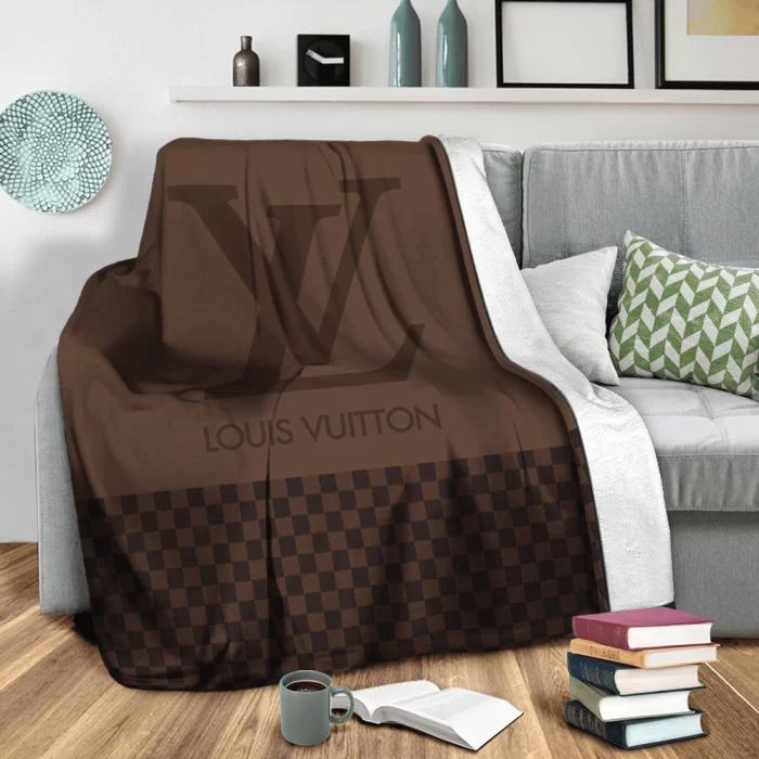 Louis vuitton logo brown fashion luxury brand premium fleece sherpa blanket sofa decor bl2025