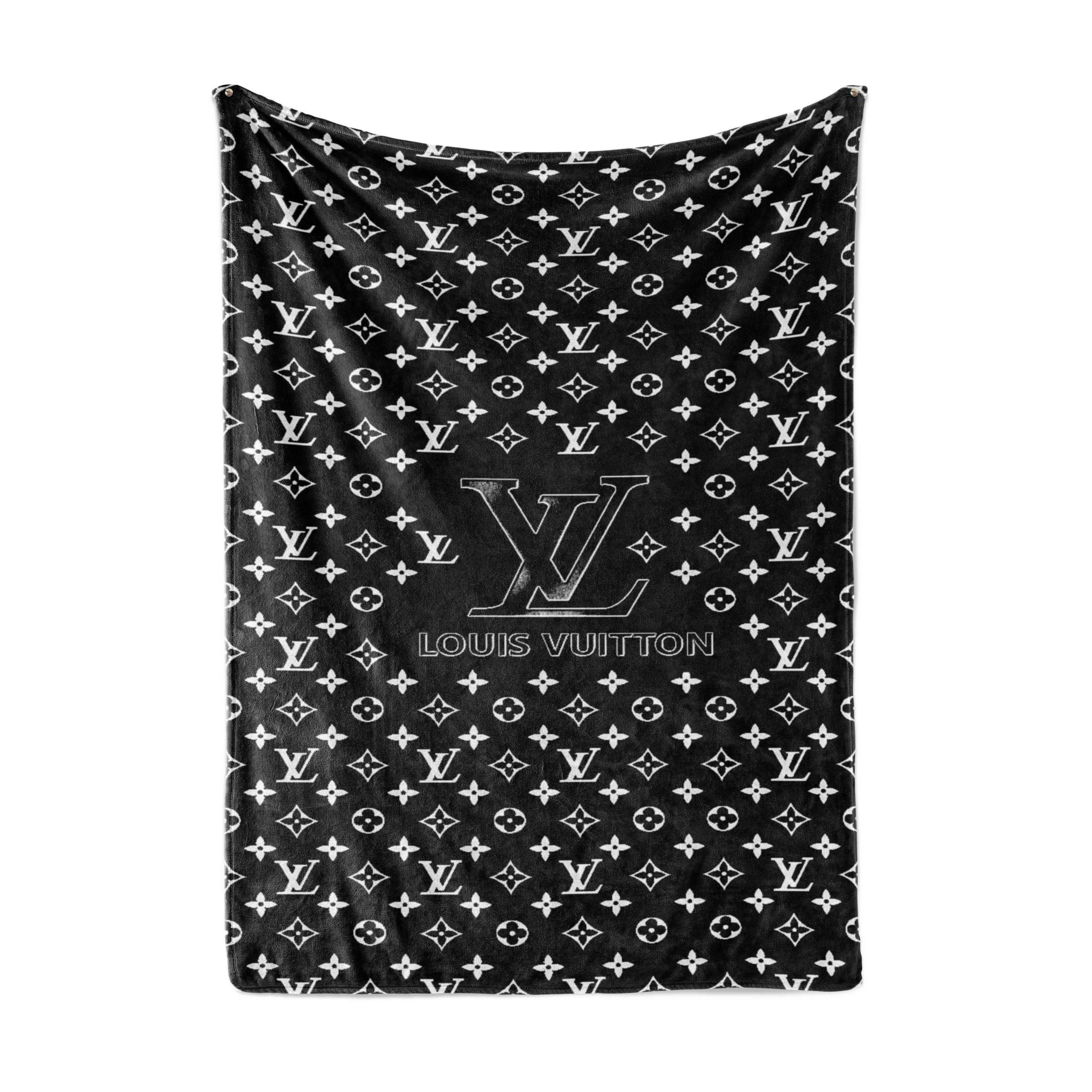 Louis vuitton black white logo luxury brand premium fleece sherpa blanket sofa decor bl2025