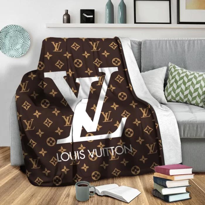 Louis vuitton white logo brown blanket sofa bedding room decor bl2025