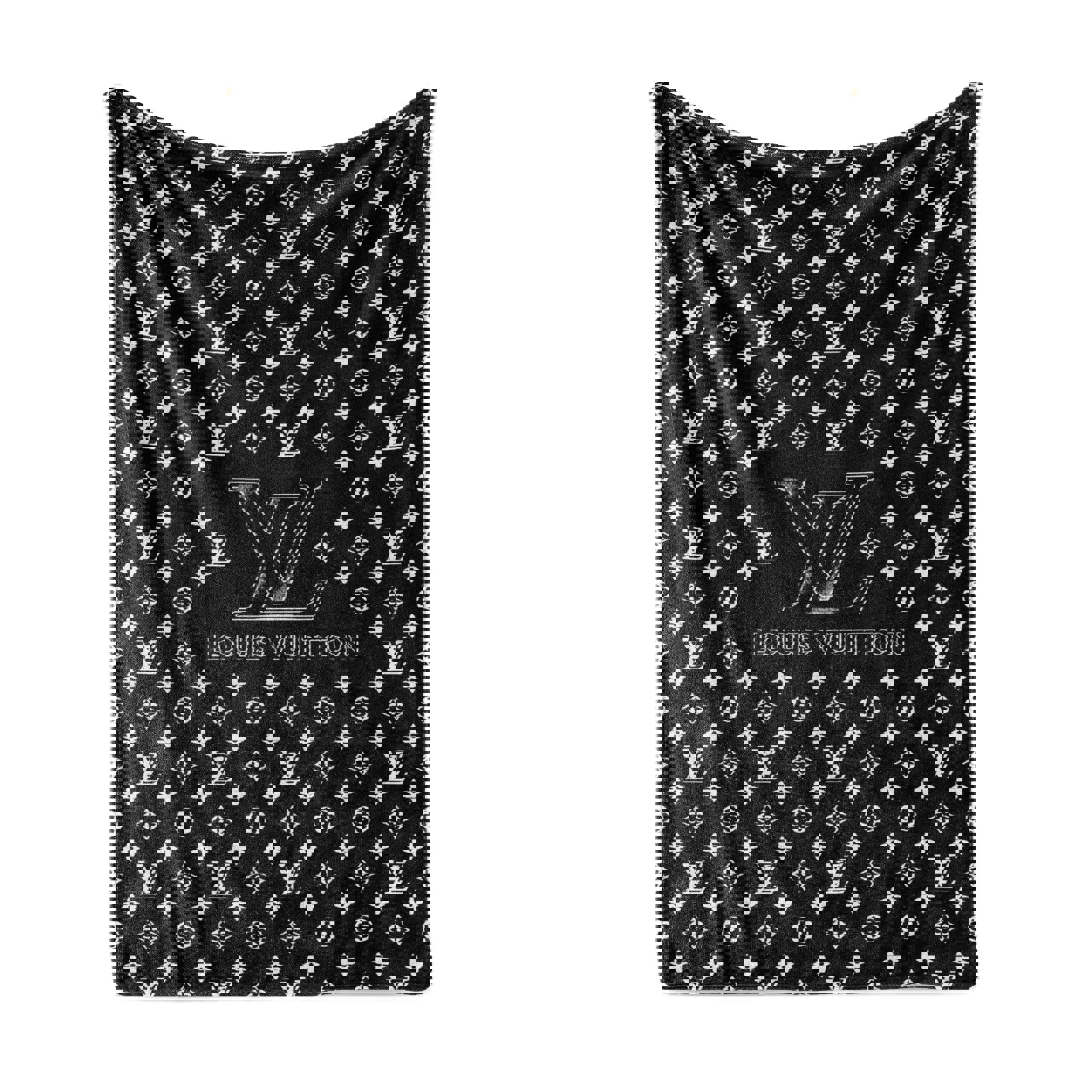 Louis vuitton black white logo luxury brand premium fleece sherpa blanket sofa decor bl2025