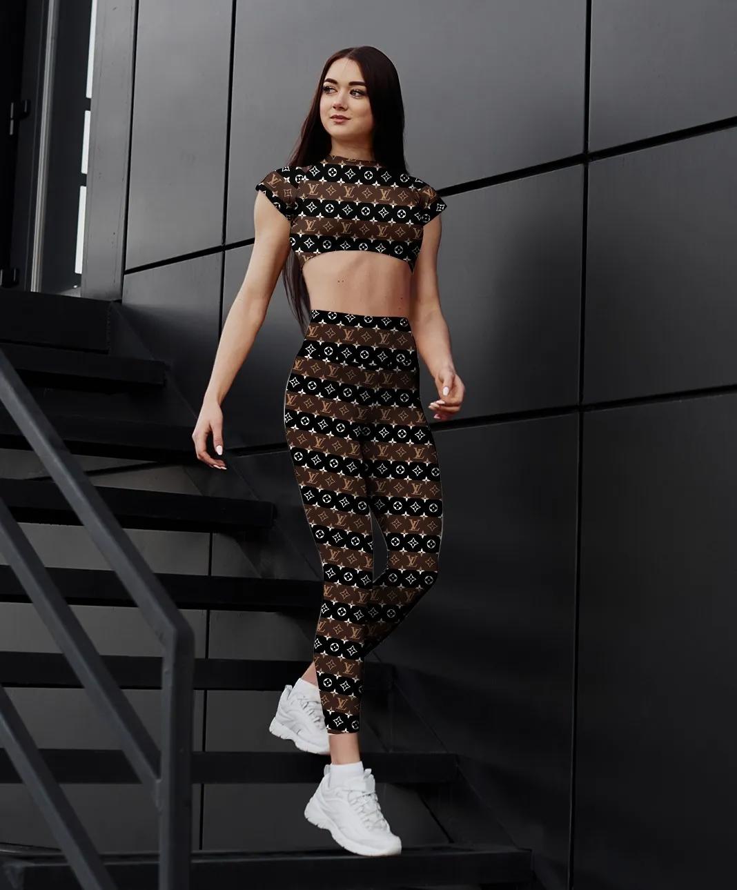 
            brown louis vuitton sportwear combo luxury crop top and legging for women
          