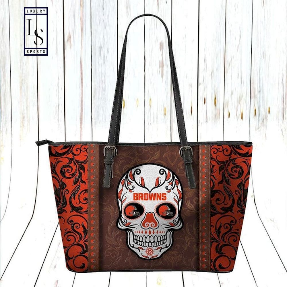 Cleveland browns calavera leather tote bag