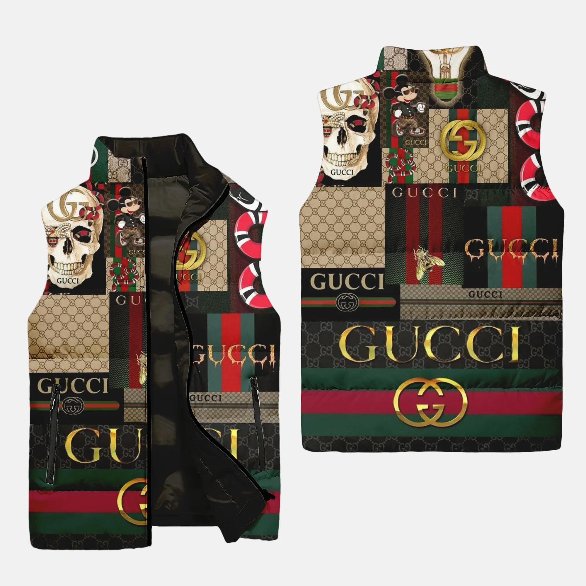 Gucci all pattern luxury brand 3d sleeveless puffer jacket