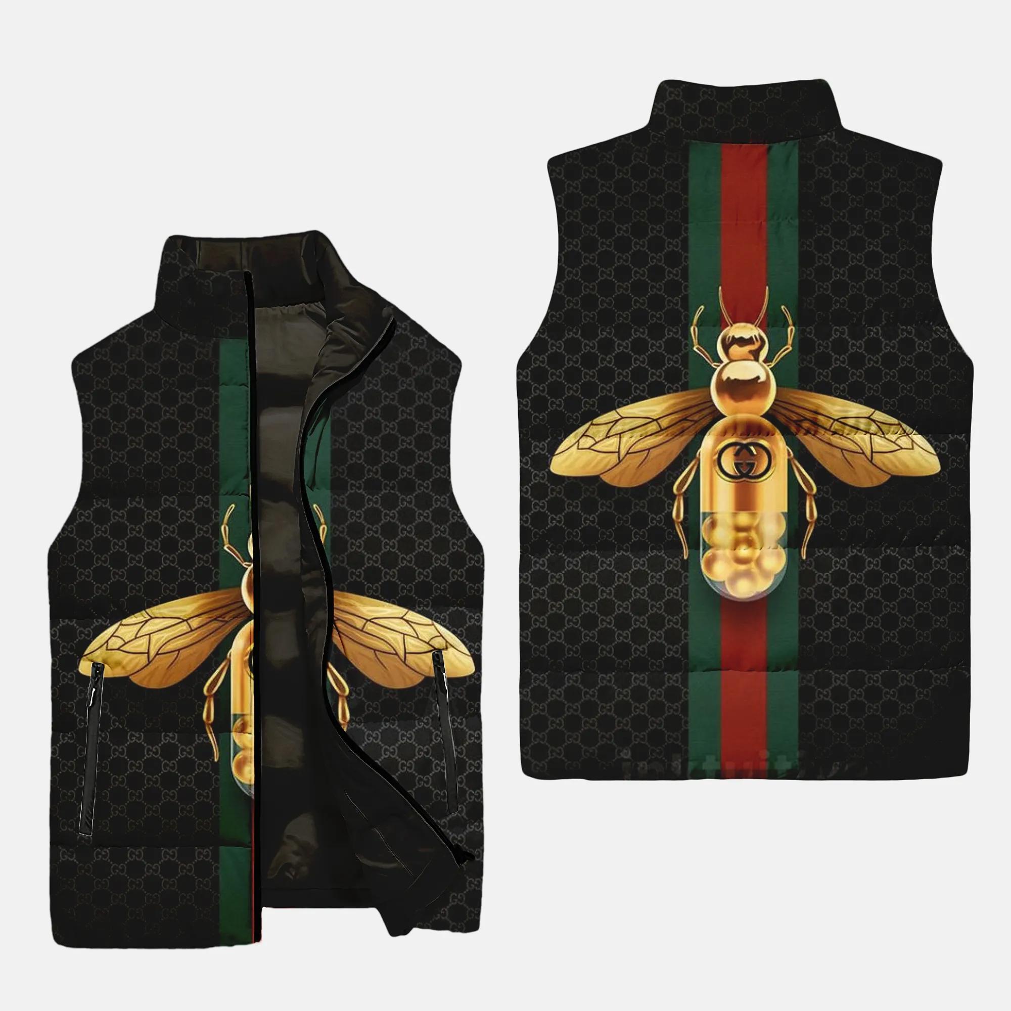 Gucci bee black luxury brand 3d sleeveless puffer jacket