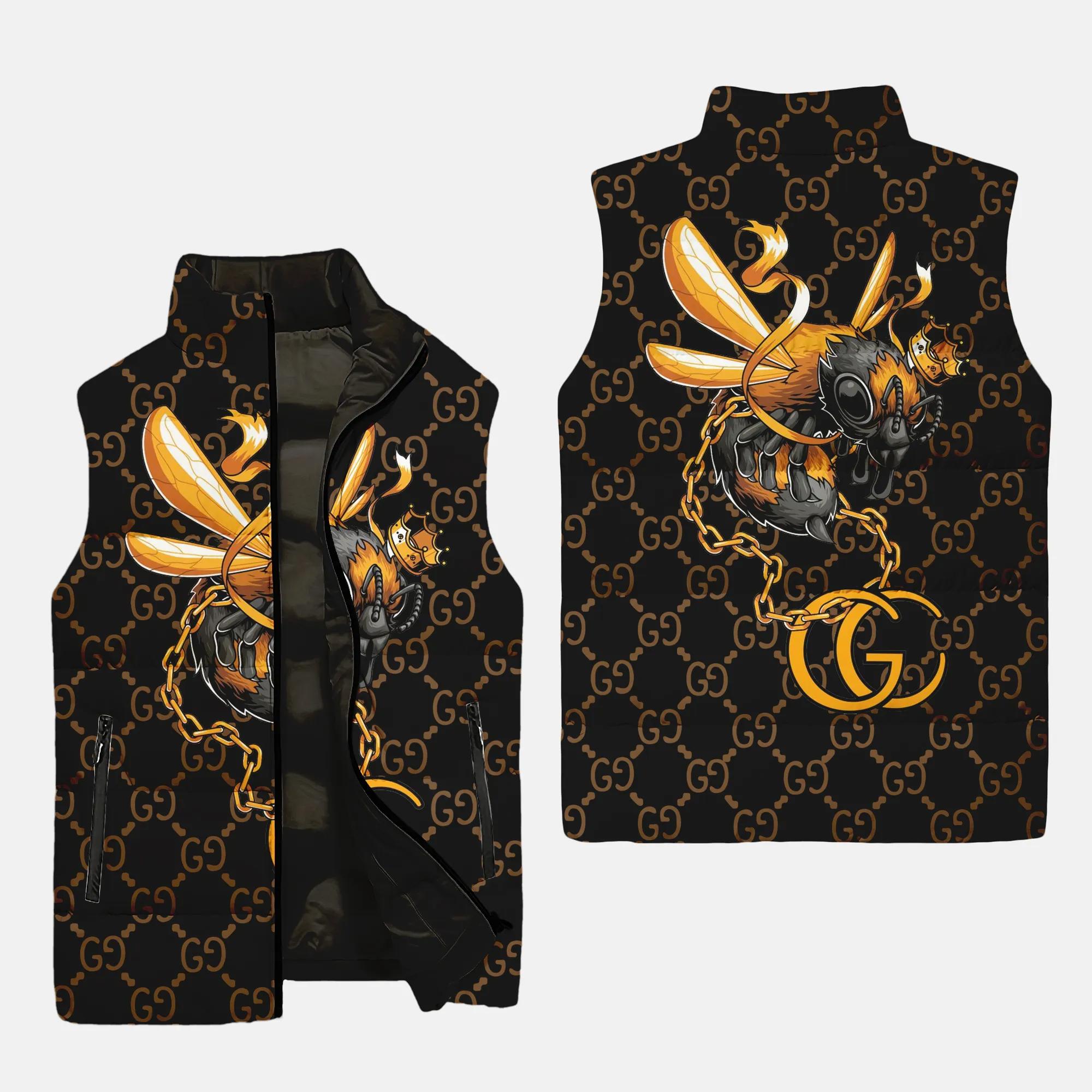Gucci bee black type 2 luxury brand 3d sleeveless puffer jacket