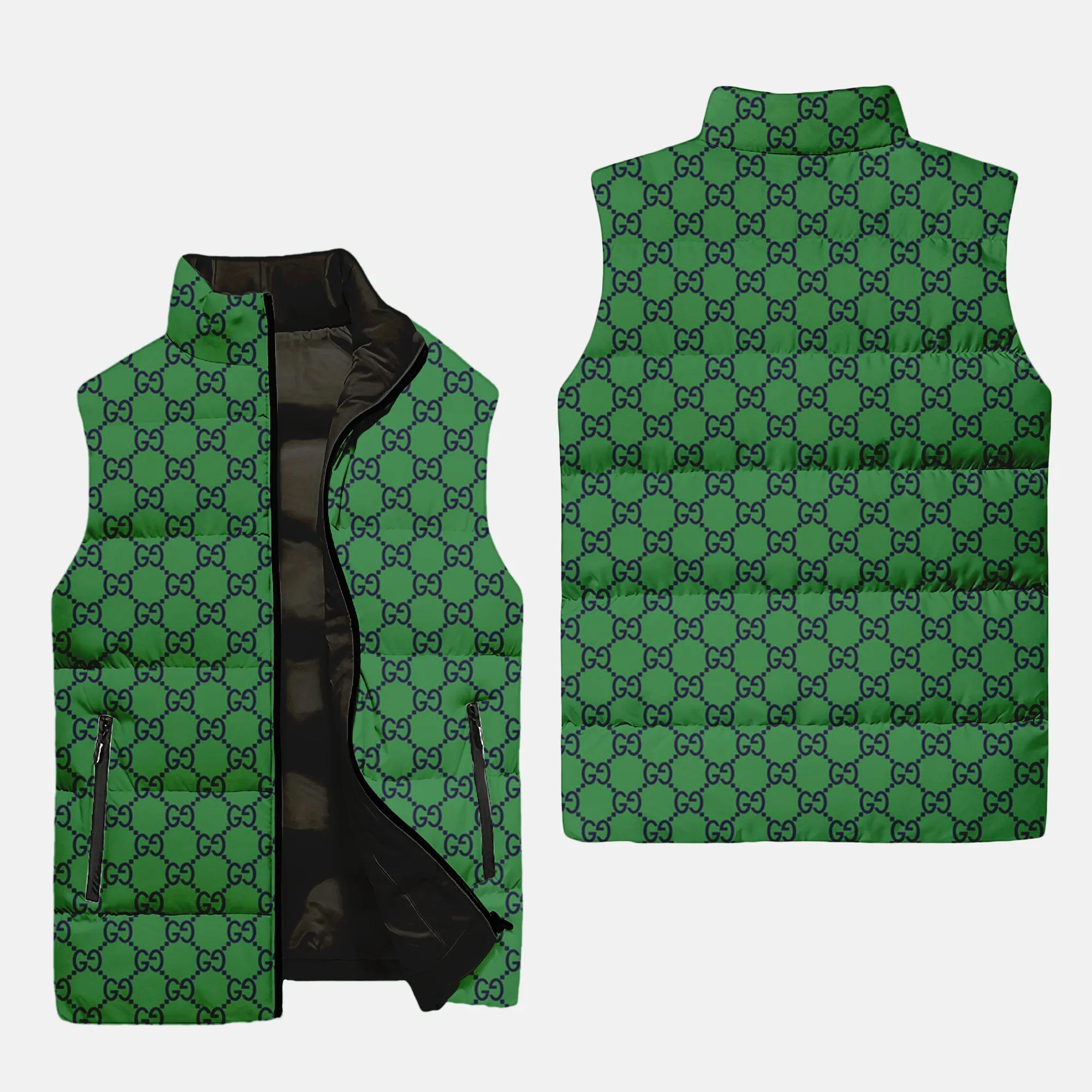 Gucci green luxury brand 3d sleeveless puffer jacket