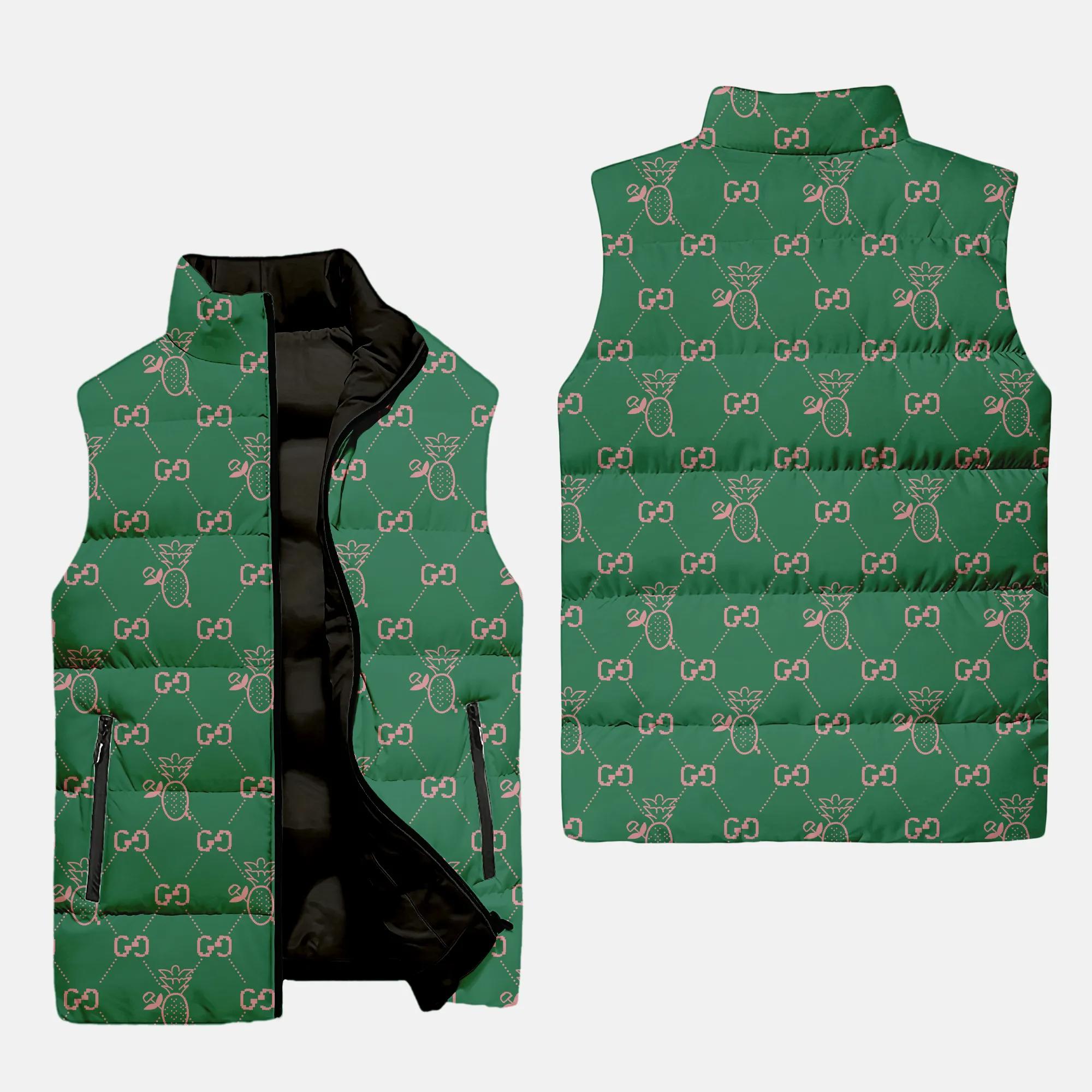 Gucci green pattern luxury brand 3d sleeveless puffer jacket