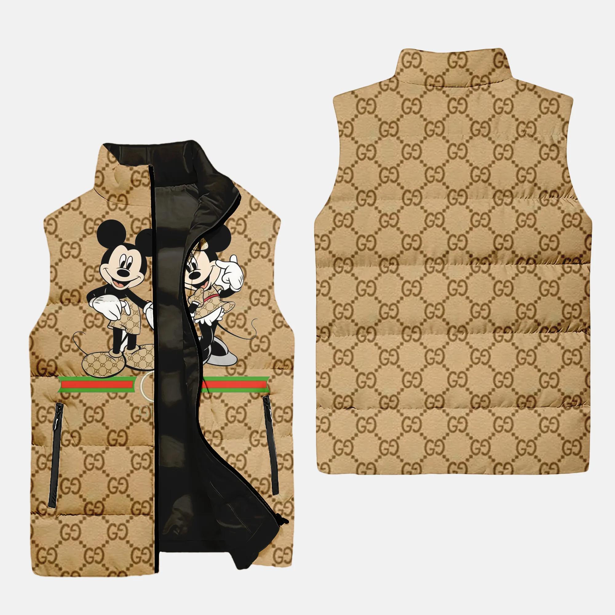 Gucci mickey mouse yellow luxury brand 3d sleeveless puffer jacket