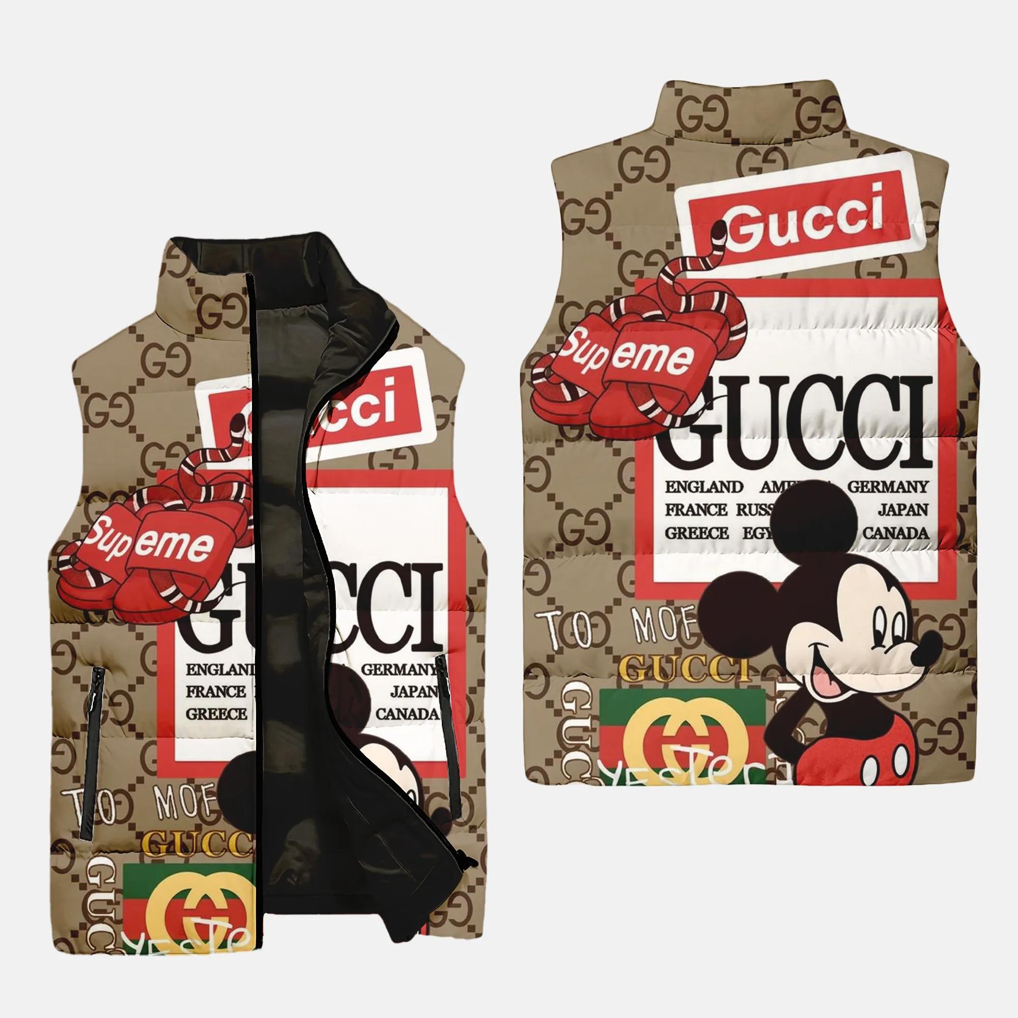 Gucci supreme mickey luxury brand 3d sleeveless puffer jacket