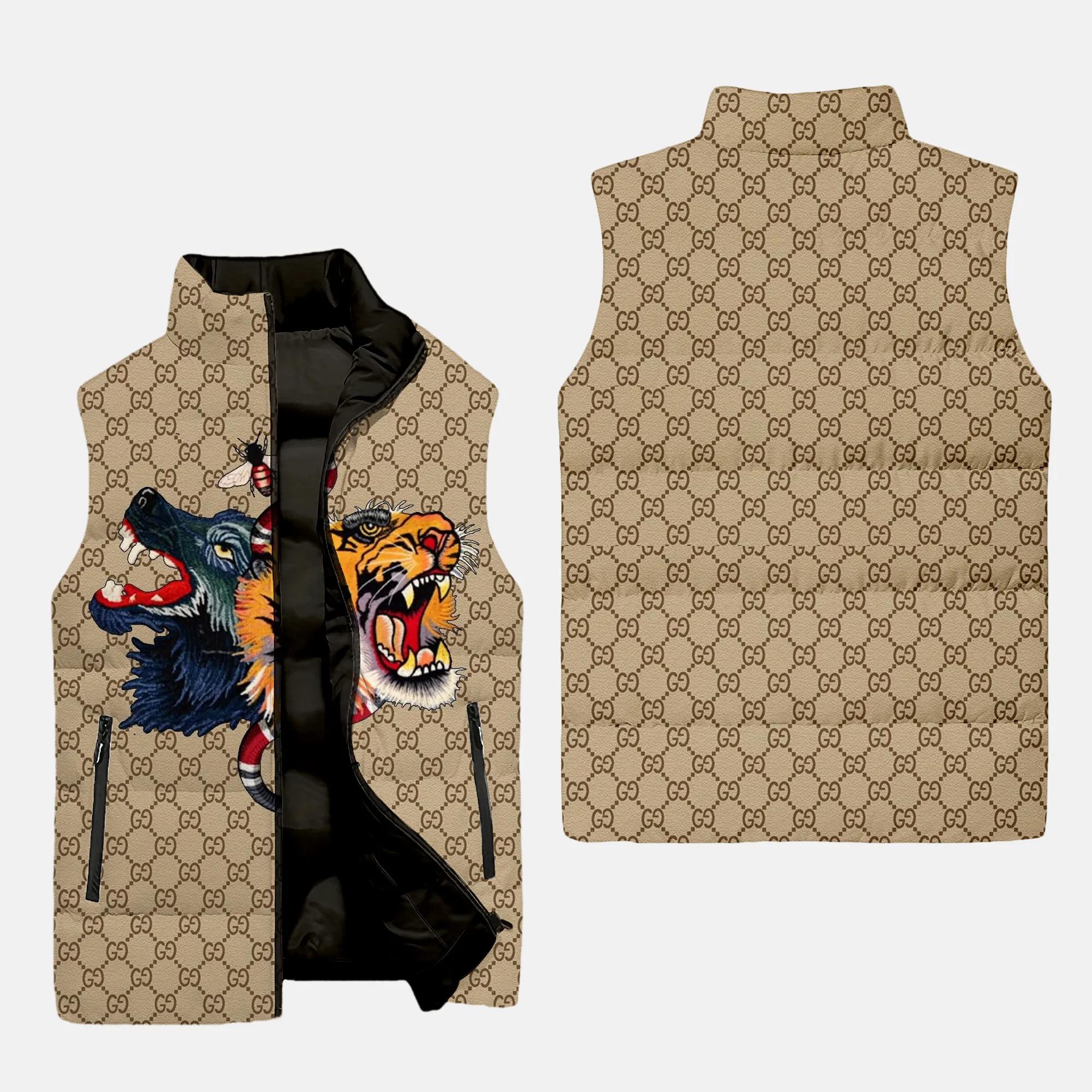 Gucci tiger & wolf luxury brand 3d sleeveless puffer jacket
