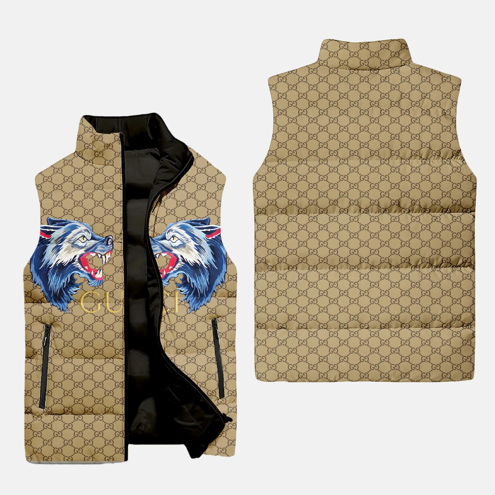 Gucci wolf yellow monogram luxury brand 3d sleeveless puffer jacket