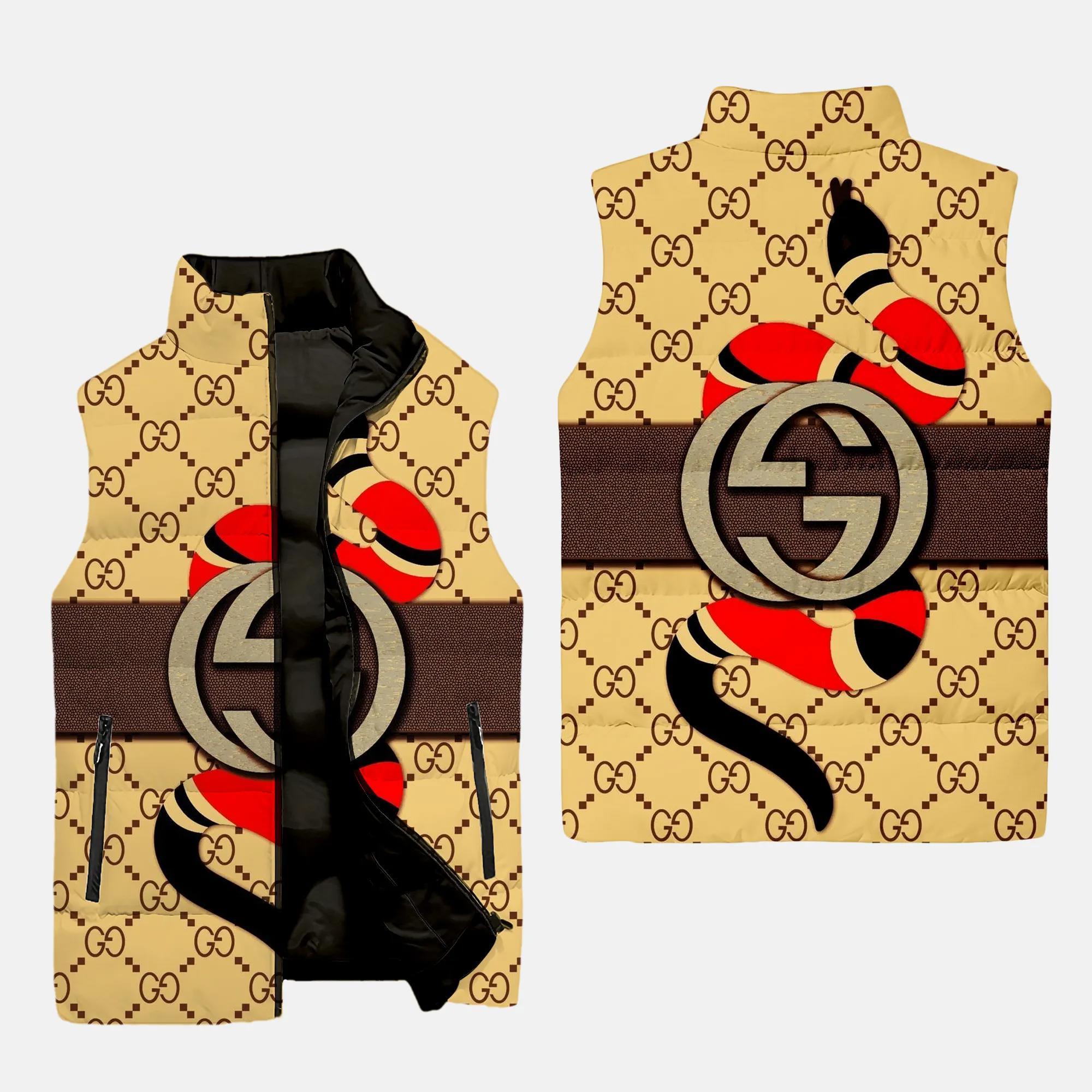 Gucci yellow snake luxury brand 3d sleeveless puffer jacket