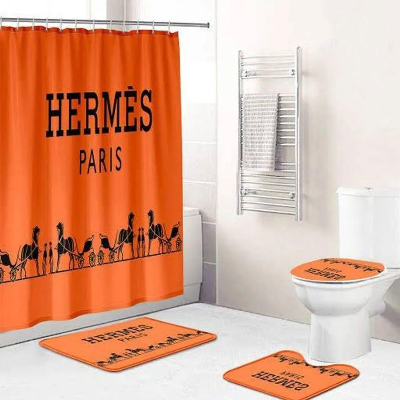 Hermes paris orange hypebeast luxury fashion brand home decor bath mat bathroom sets