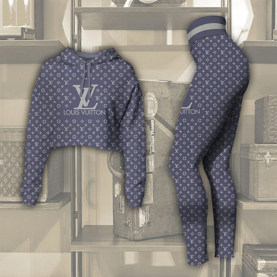 Louis vuitton blue croptop hoodie leggings for women luxury brand lv clothing clothes outfit
