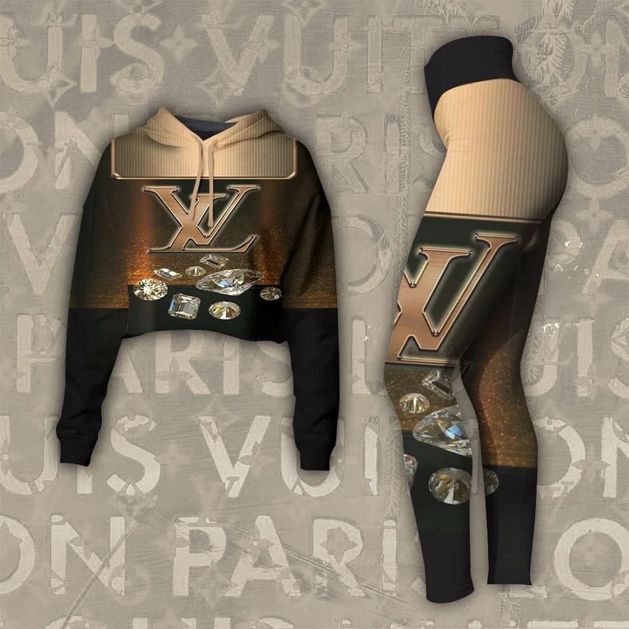 Louis vuitton diamond croptop hoodie leggings for women luxury brand lv clothing clothes outfit