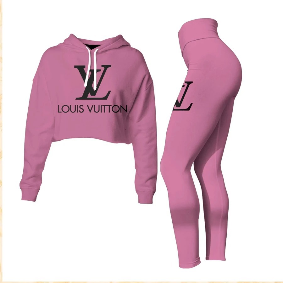 Louis vuitton pink croptop hoodie leggings for women luxury brand lv clothing clothes outfit