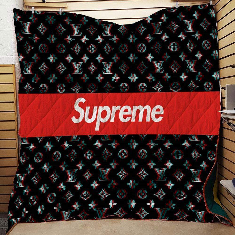 
                louis vuitton supreme black logo luxury brand premium quilt blanket fleece home decor
            