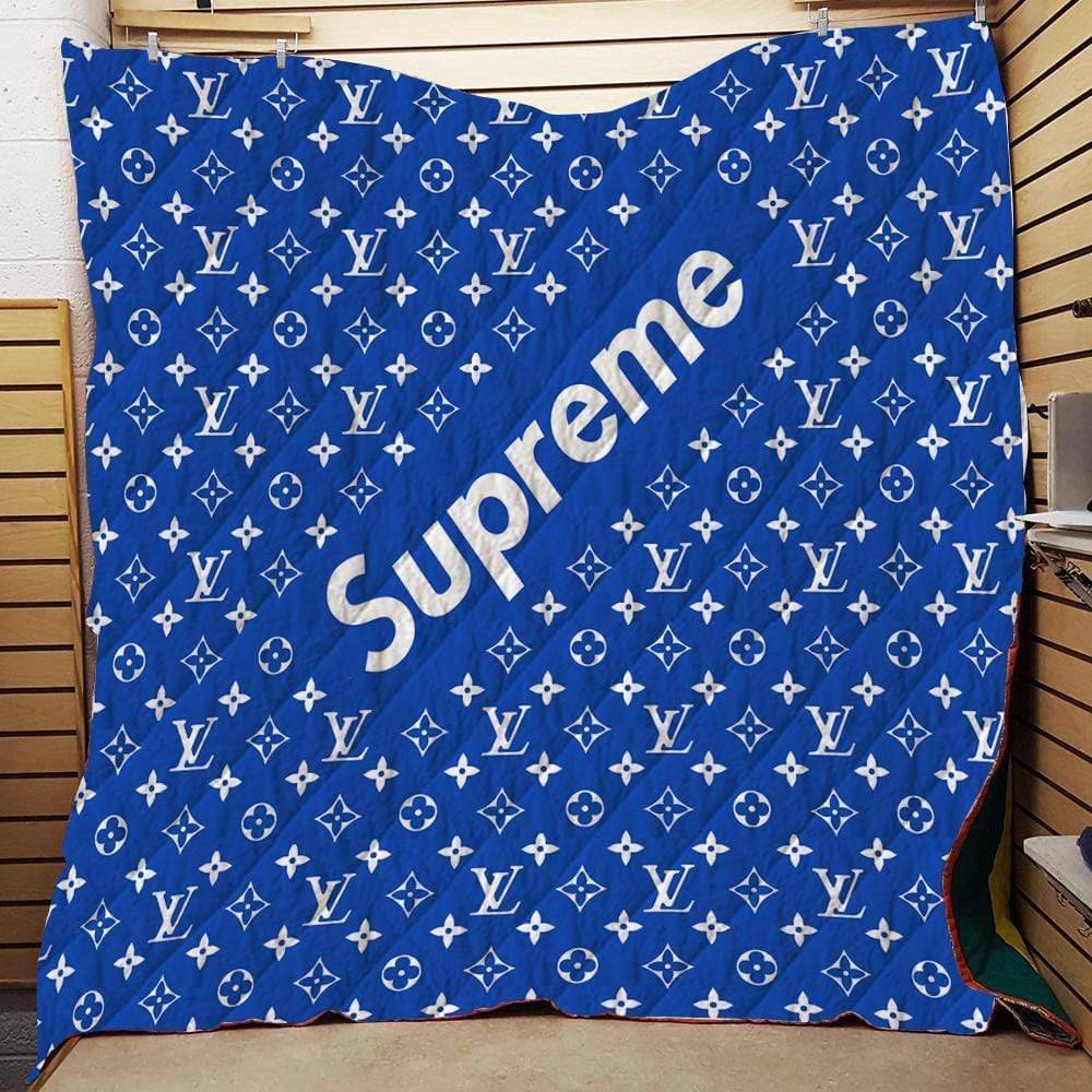 
                louis vuitton supreme blue logo luxury brand premium quilt blanket fleece home decor
            