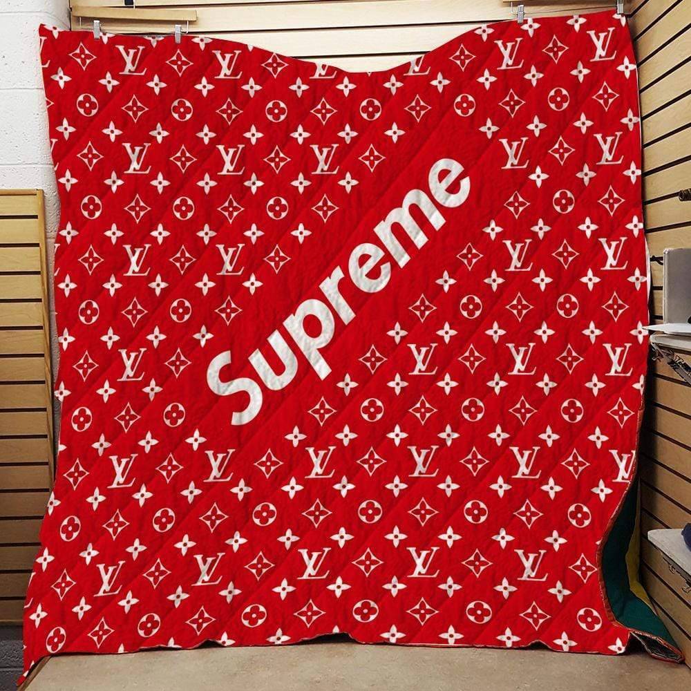 
                louis vuitton supreme red small logo luxury brand premium blanket fleece home decor
            