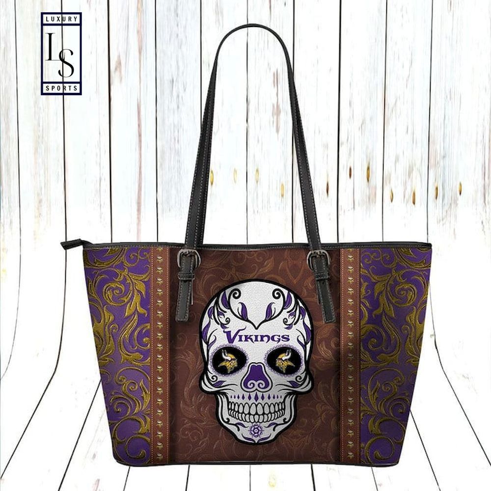 Minnesota vikings calavera leather tote bag
