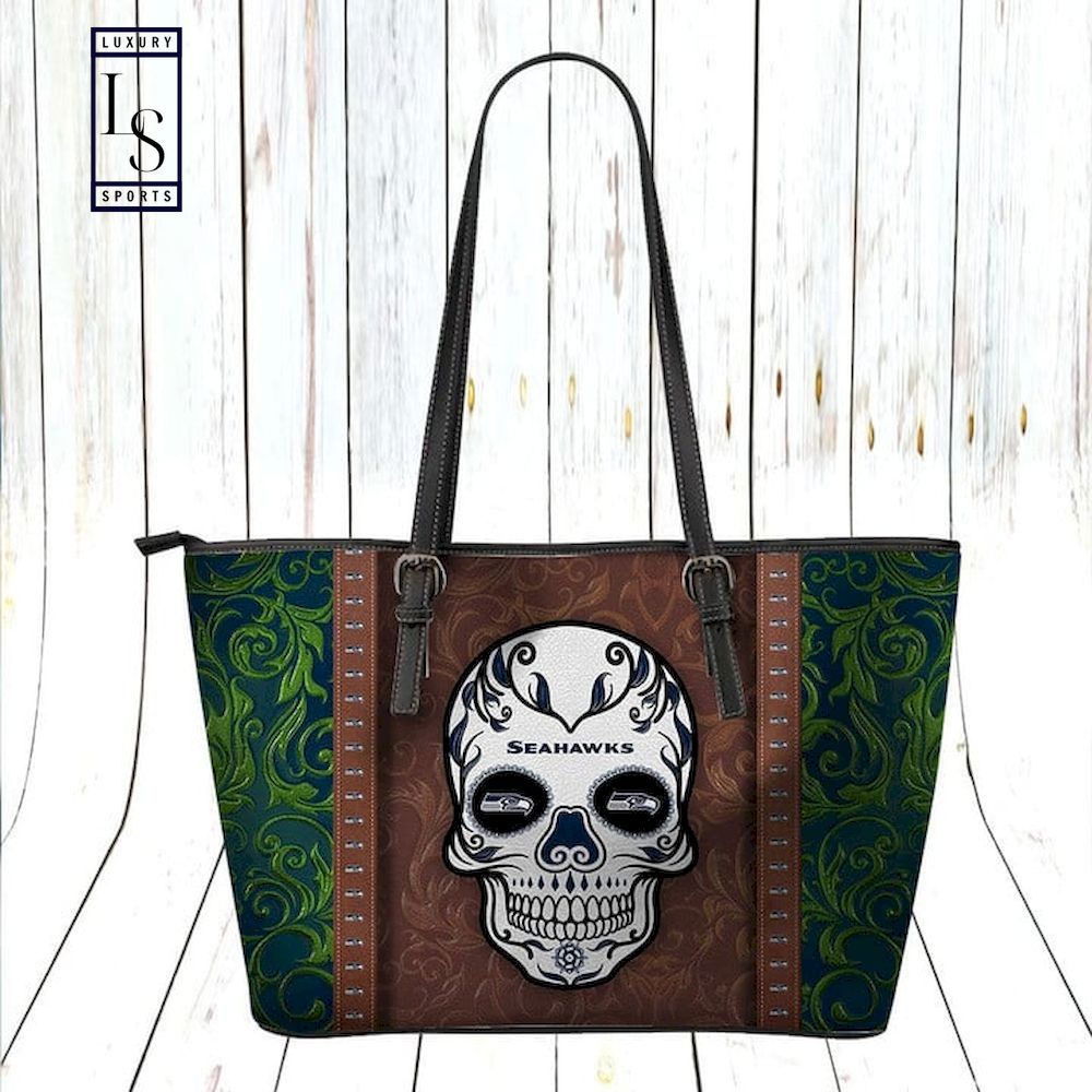 Seattle seahawks calavera leather tote bag