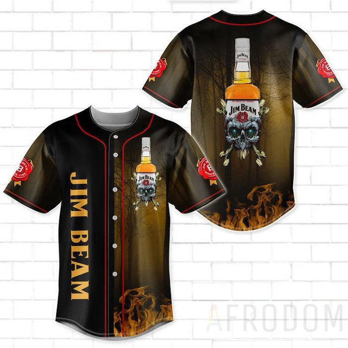 Skull with jim beam baseball jersey