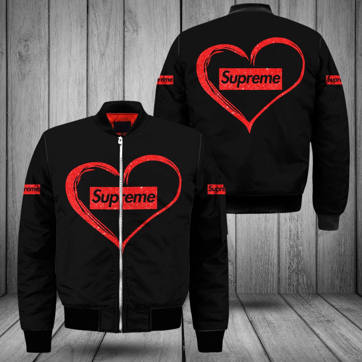 Supreme heart black luxury brand premium bomber jacket