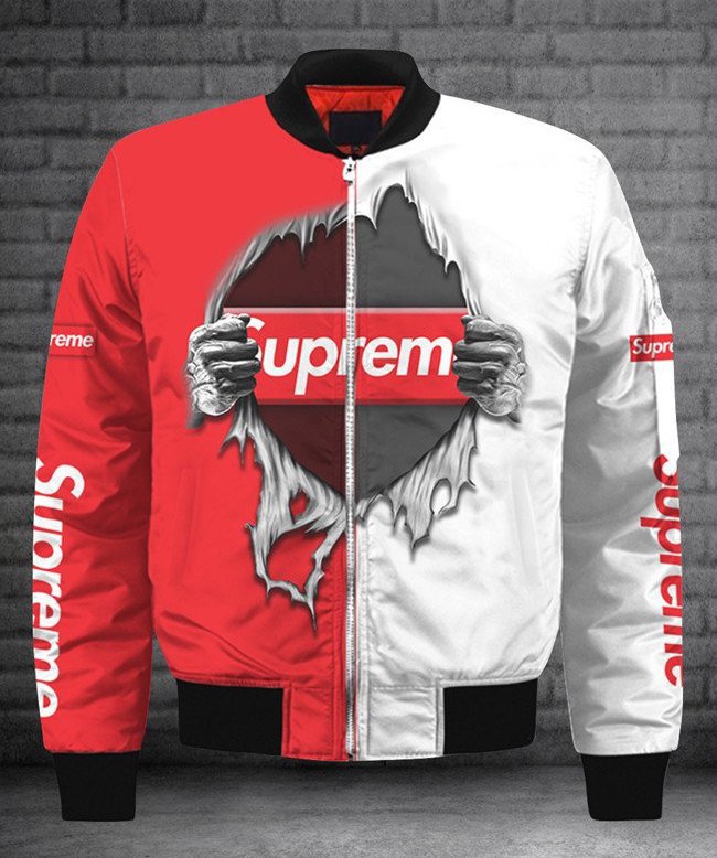 Supreme red white luxury brand bomber jacket