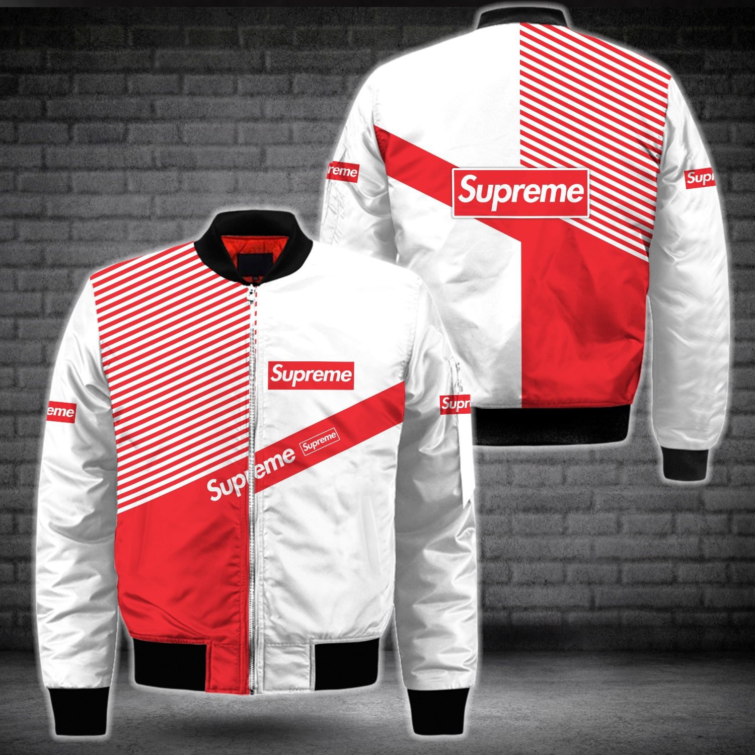 Supreme red white luxury brand premium bomber jacket