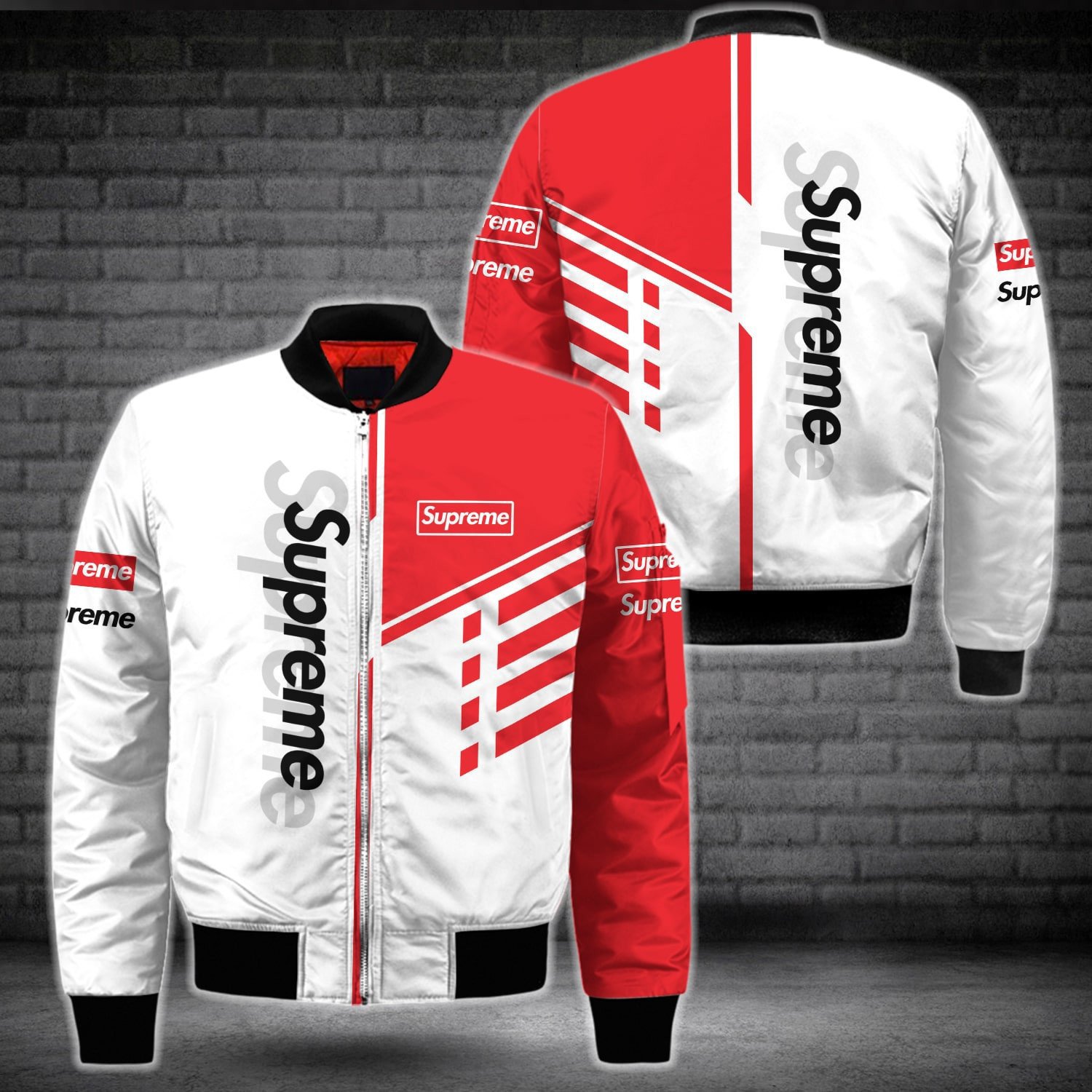 Supreme white red luxury brand premium bomber jacket