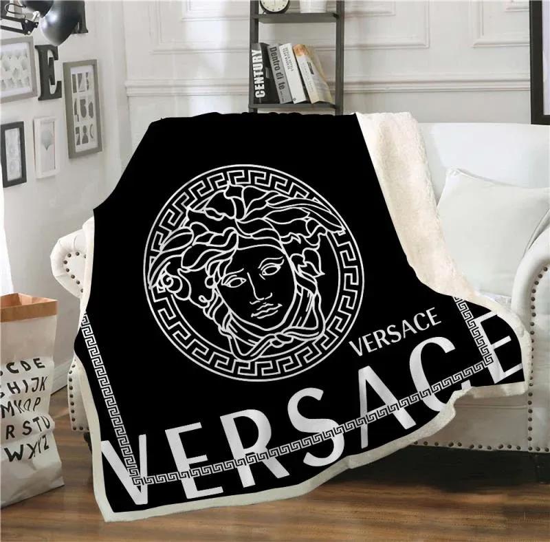 Versace dark white logo fashion luxury brand fleece blanket comfortable blanket