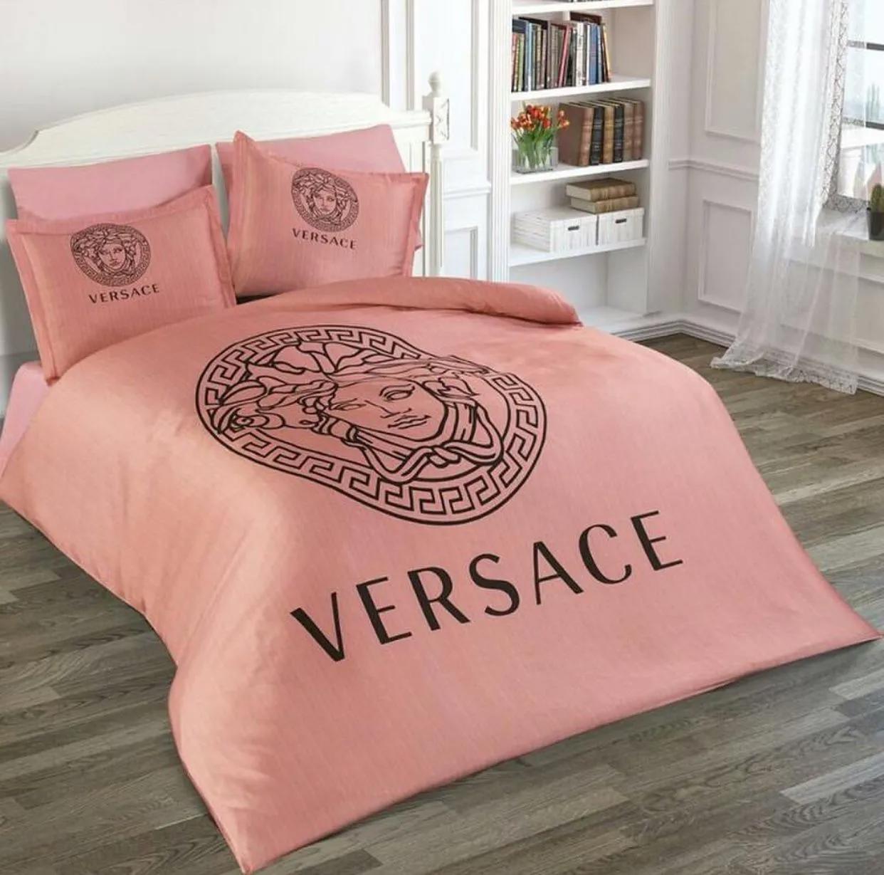Versace pinky home logo brand bedding set home decor luxury bedroom bedspread