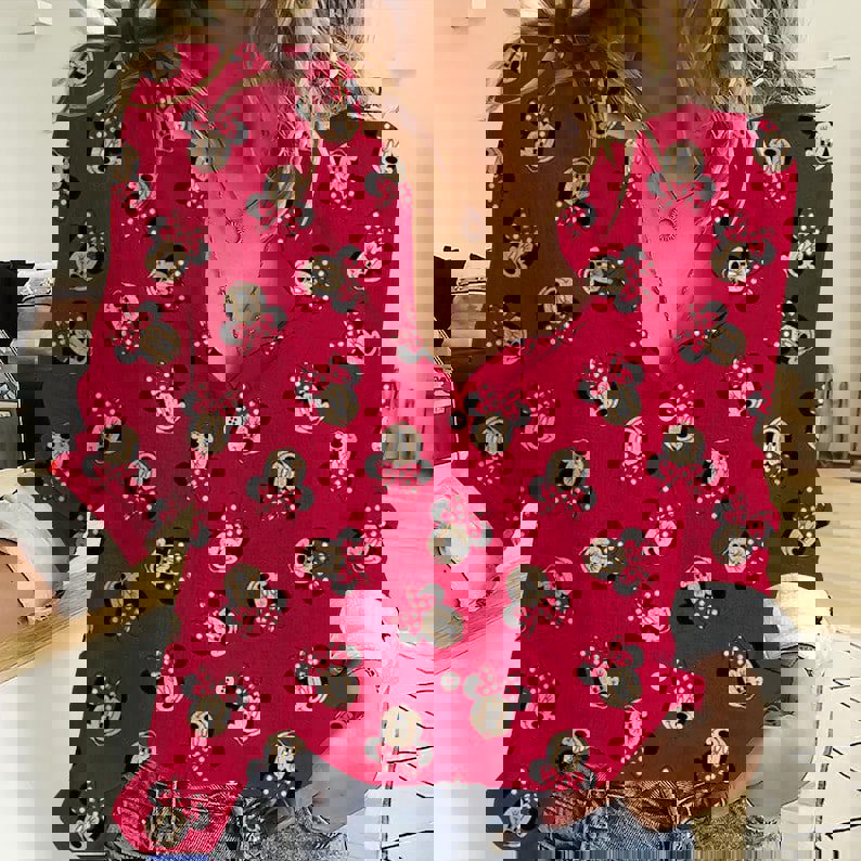 Cute Minnie Women Casual Shirt Mickey Women Blouses Minnie Linen Shirt Casual
Long Sleeve Button Down Shirt Minnie Fans Gift