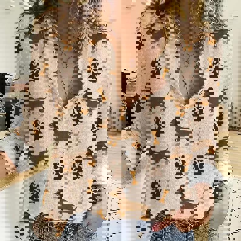 Dachshund Women Casual Shirt Dachshund Casual Long Sleeve Button Down Shirt
Blouses For Women Dachshund Women Linen Shirt