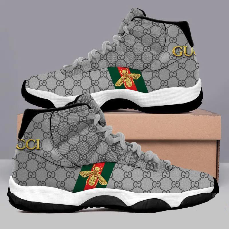 Grey Gucci Luxury Bee Air Jordan 11 Shoes Gucci Sneakers Gifts JD11108
