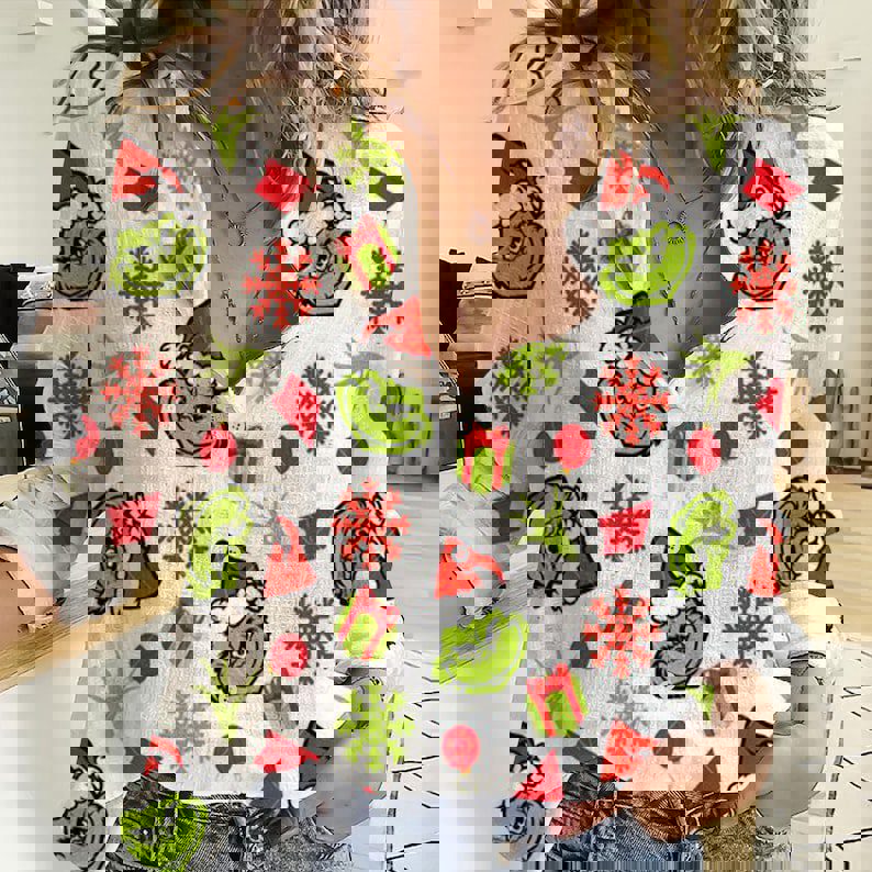 Grinch Women Casual Shirt Casual Long Sleeve Button Down Shirt Blouses For Women
Grinch Fans Gifts Grinch Linen Shirt