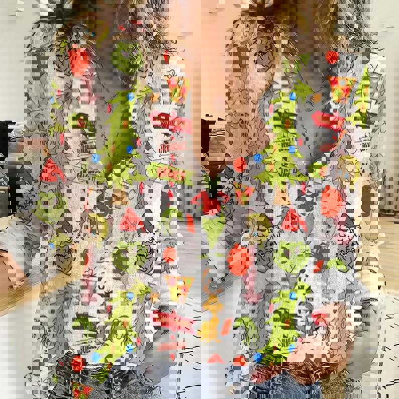 Grinch Women Casual Shirt Casual Long Sleeve Button Down Shirt Grinch Fans Gifts