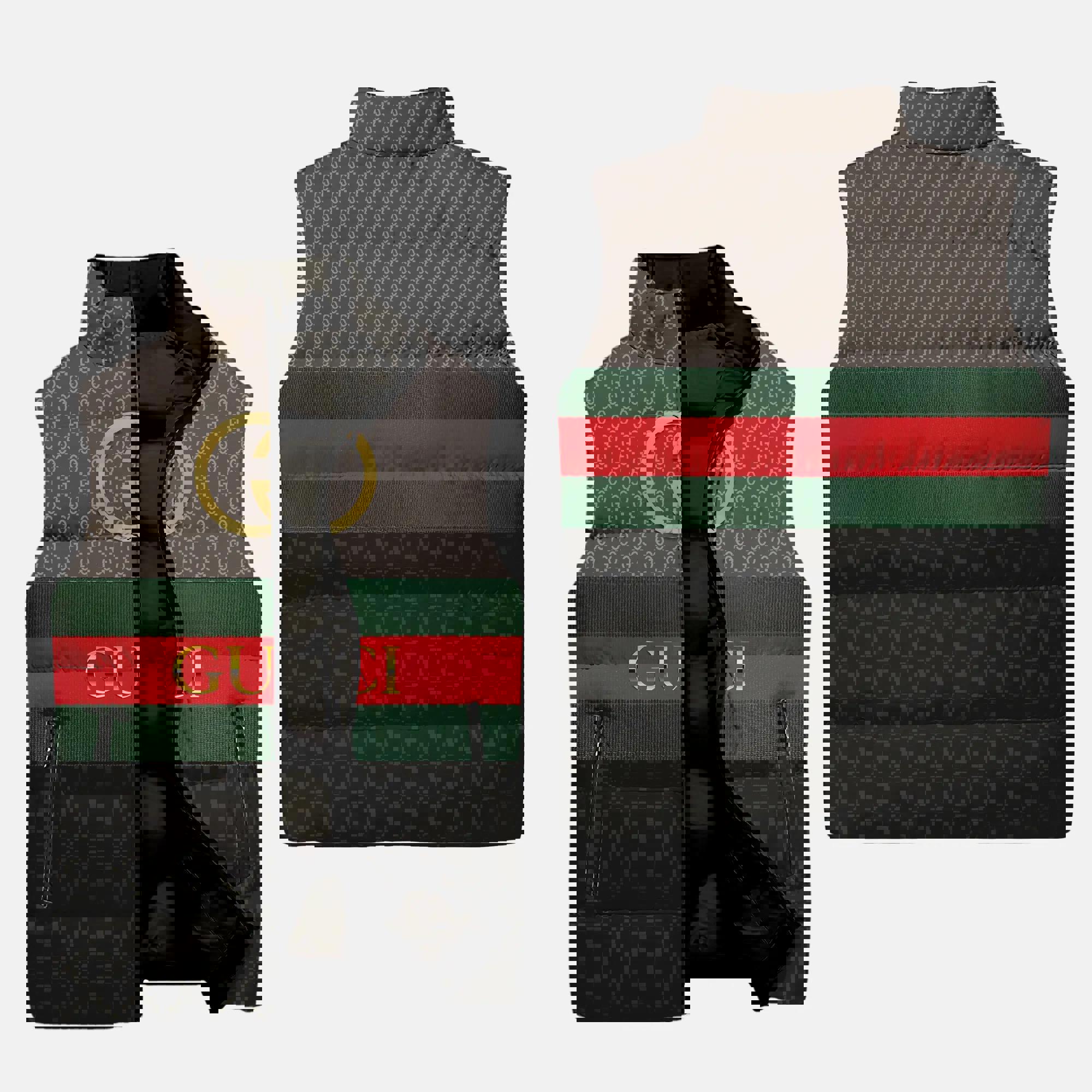 Gucci Brown Monogram Luxury Brand 3D Sleeveless Down Jacket