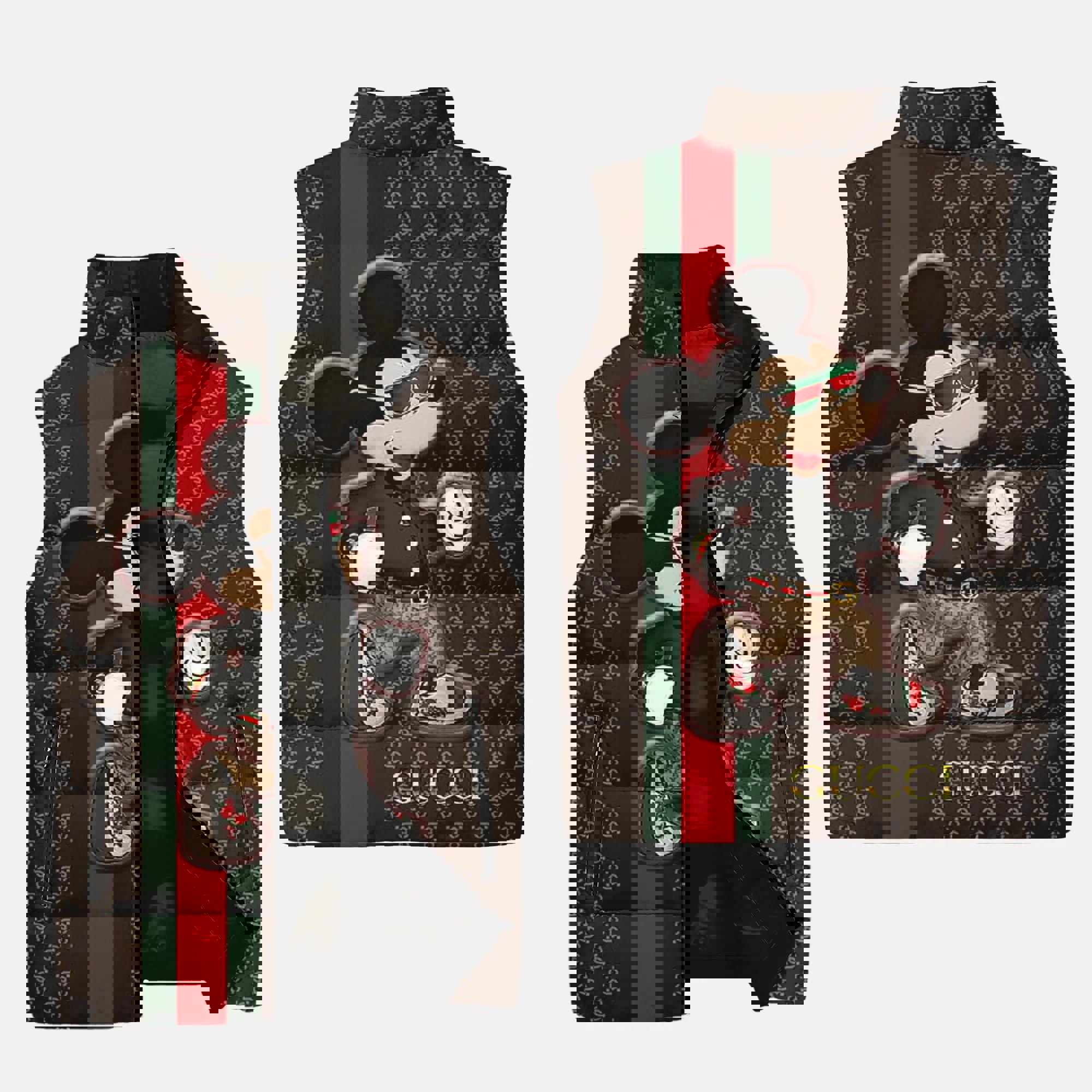 Gucci Mickey Mouse Brown Luxury Brand 3D Sleeveless Down Jacket