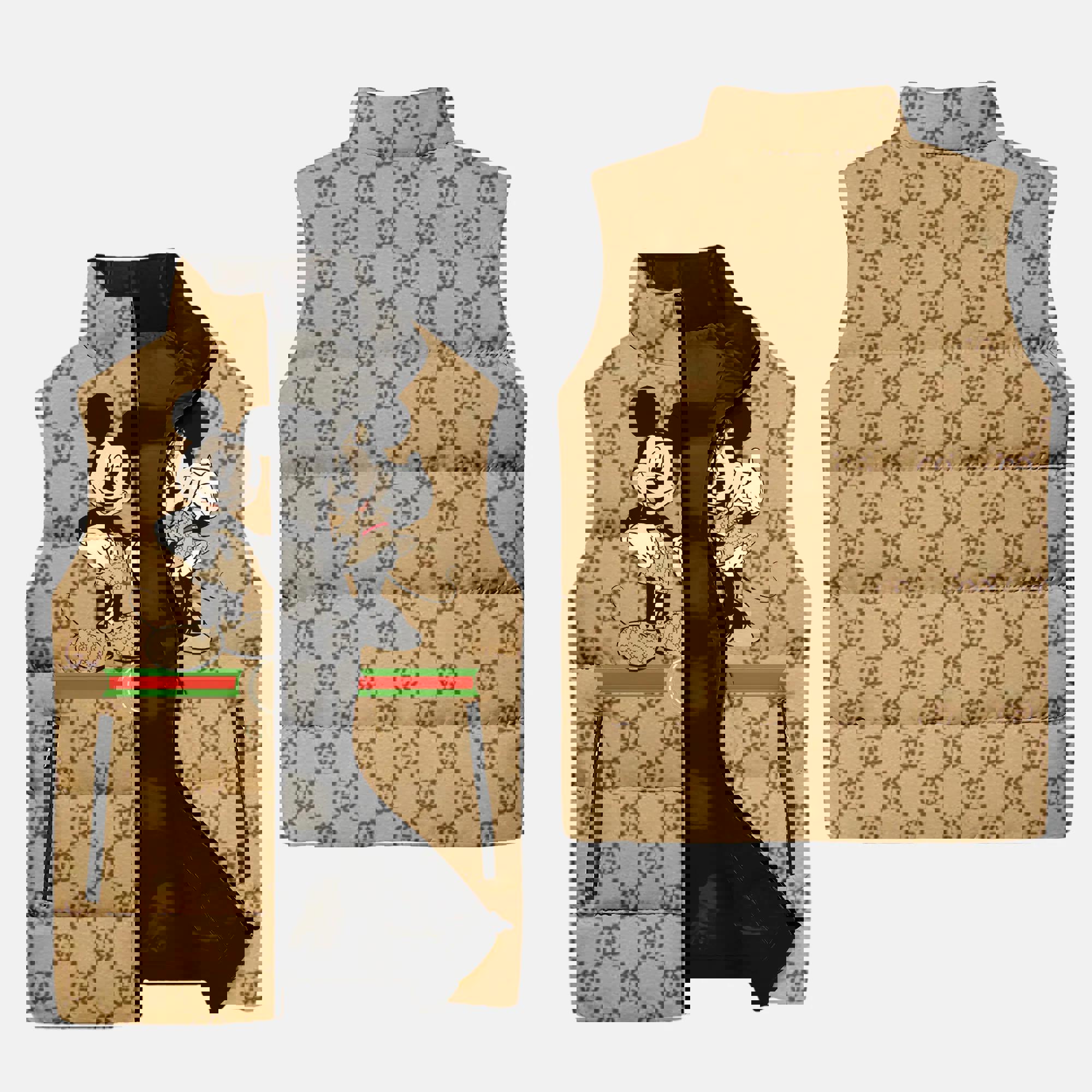 Gucci Mickey Mouse Yellow Luxury Brand 3D Sleeveless Down Jacket