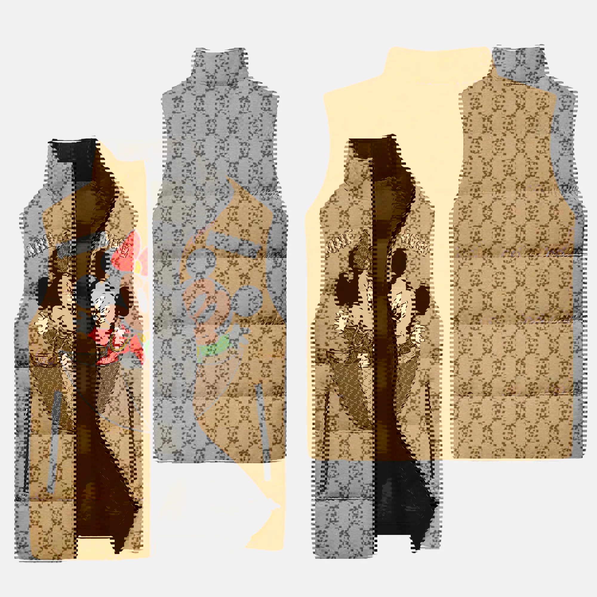 Gucci Mickey Mouse Yellow Type 2 Luxury Brand 3D Sleeveless Down Jacket