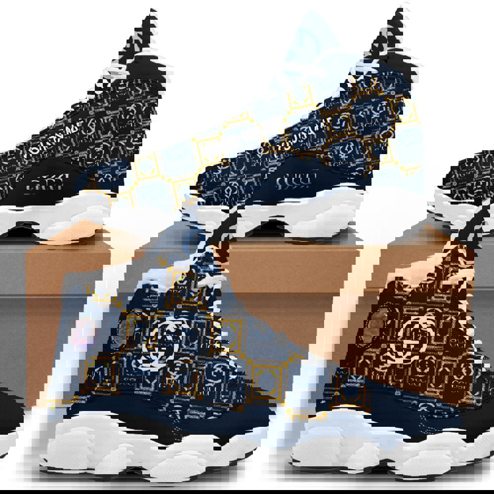 Gucci Pattern Golden Blue Luxury Air Jordan 13 Luxury Style JD Sneakers JD1307