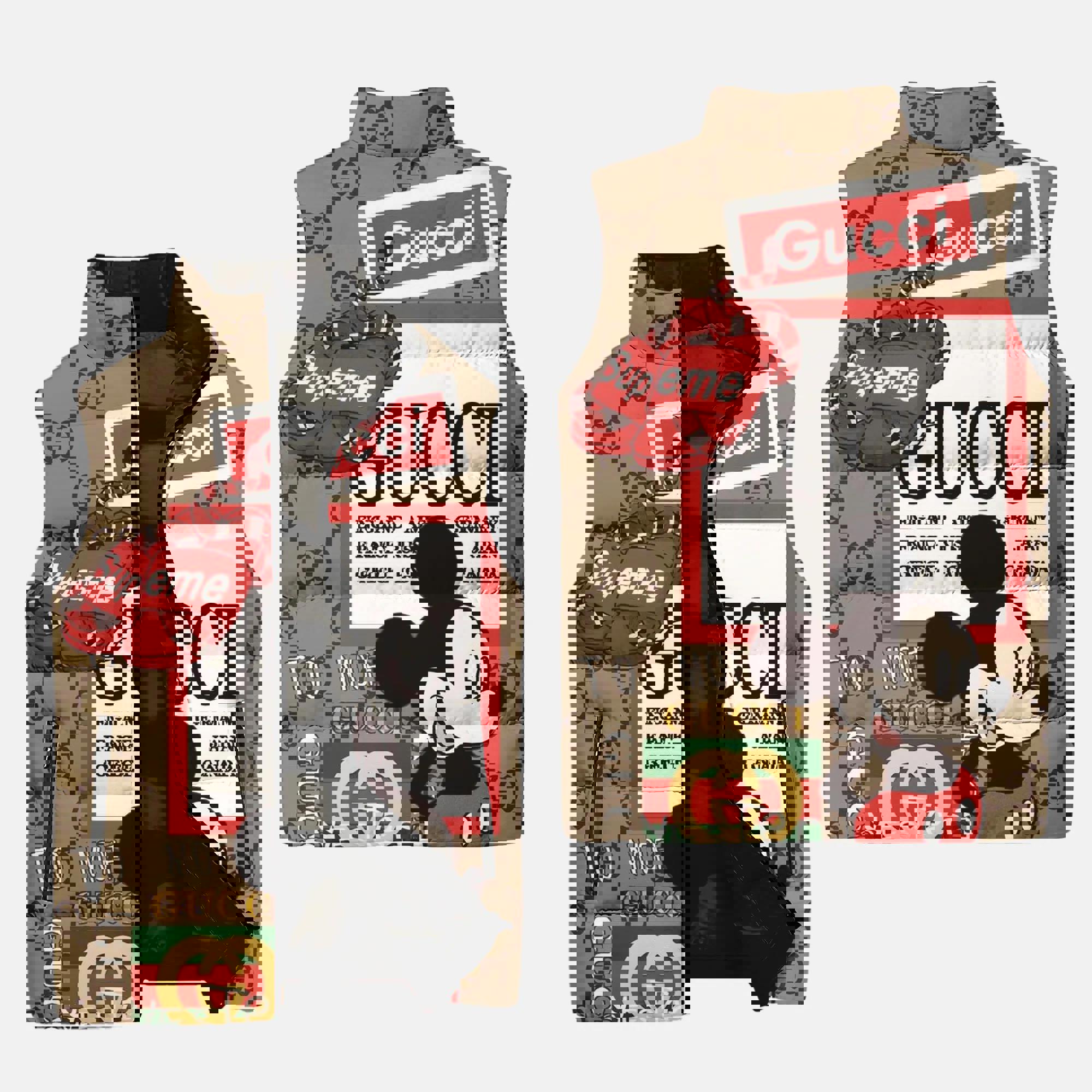 Gucci Supreme Mickey Luxury Brand 3D Sleeveless Down Jacket