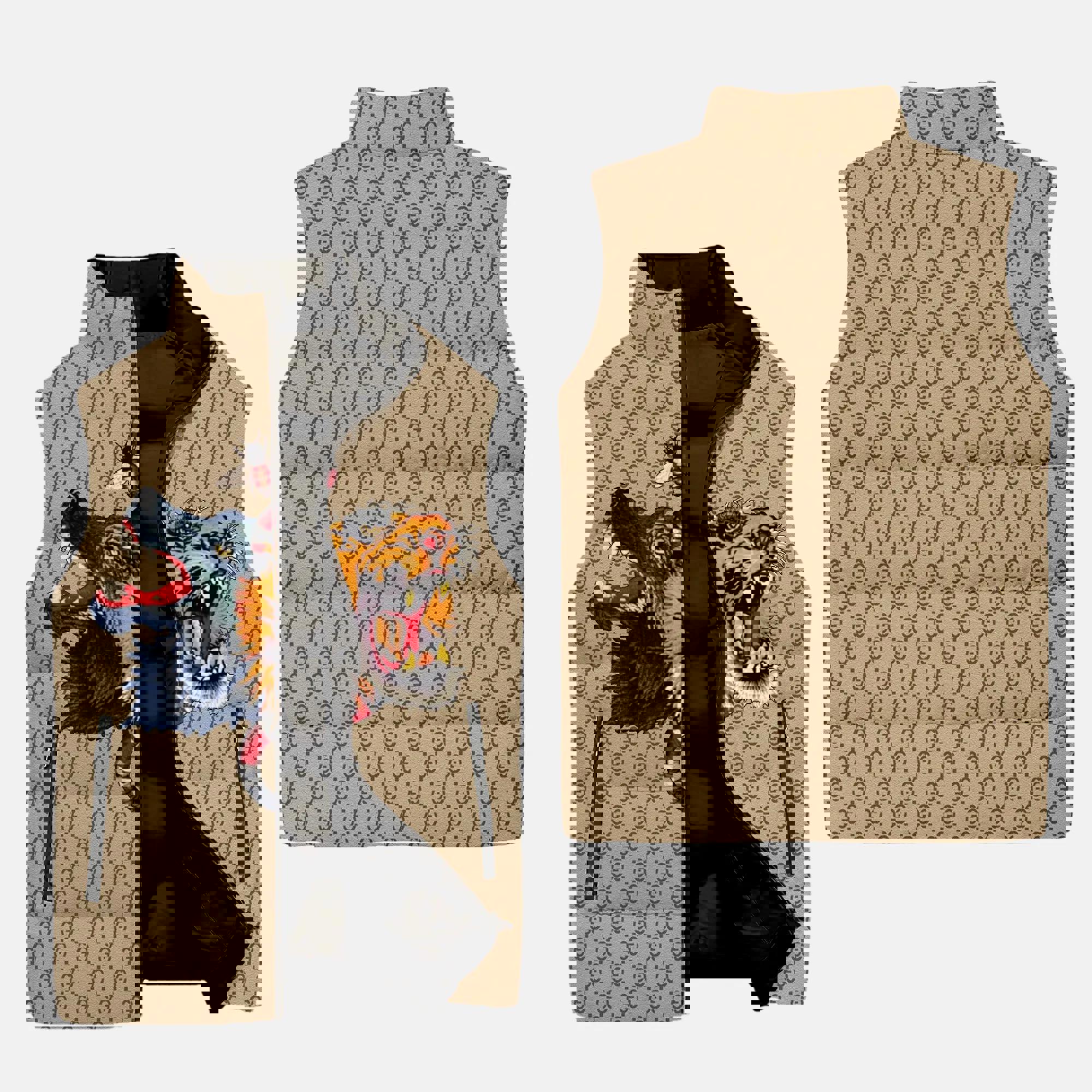 Gucci Tiger & Wolf Luxury Brand 3D Sleeveless Down Jacket